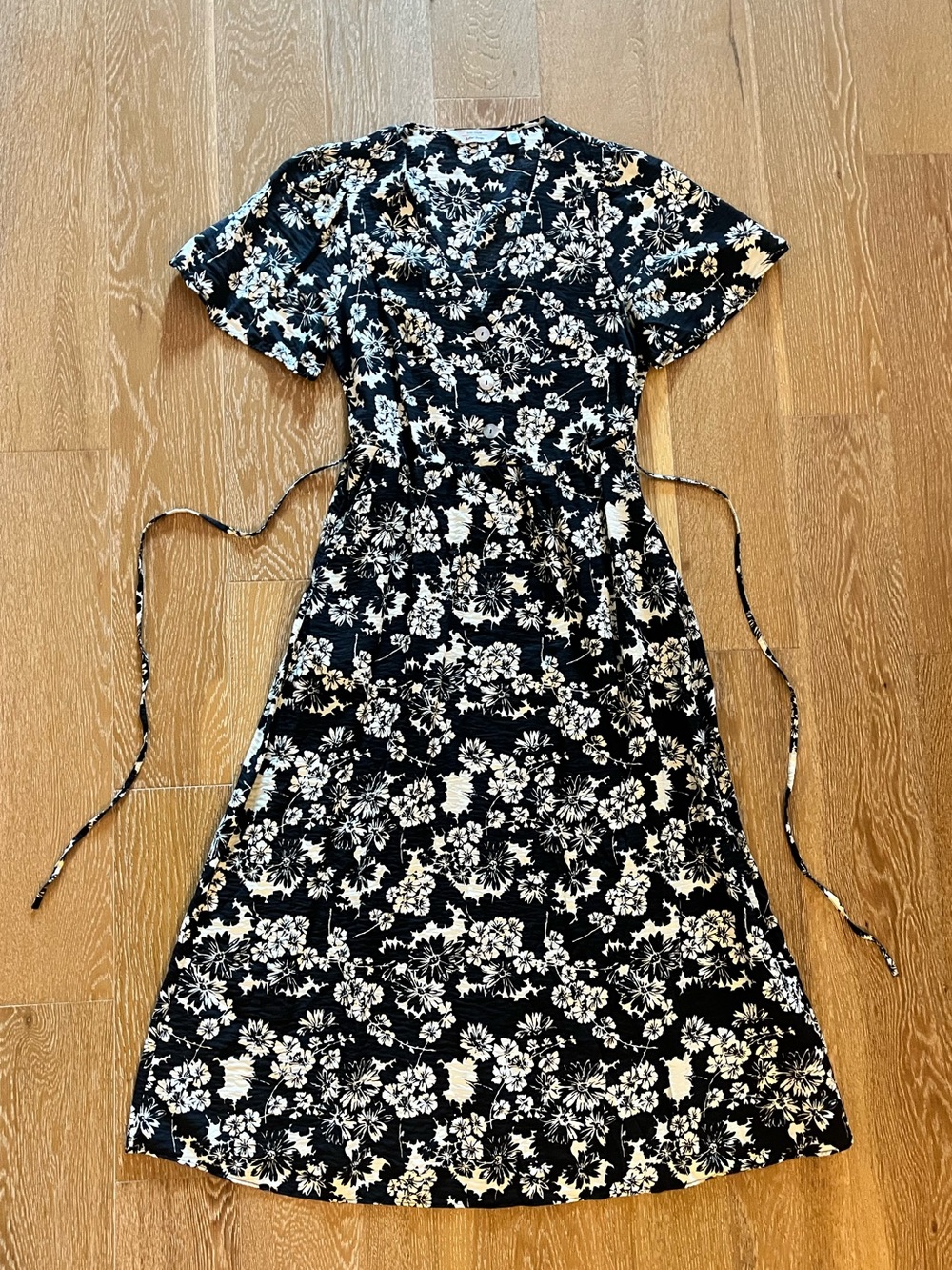 & Other Stories Black and Cream Floral Midi Dress with ties gently worn